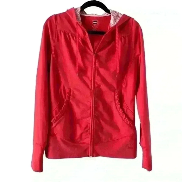 REI Women’s Full Zip Workout Jacket | XS Coral Pink | Hooded with Front Pockets - Picture 1 of 7
